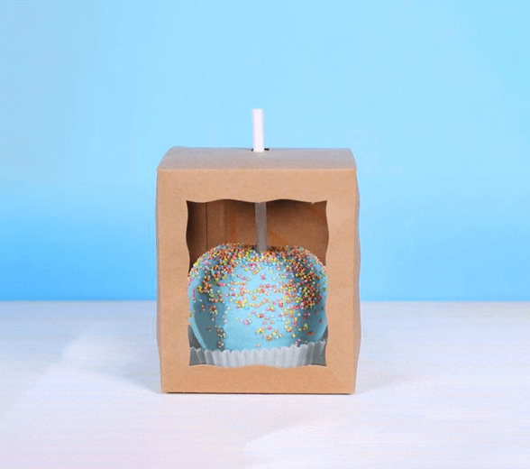 Side view of candy apple packaging