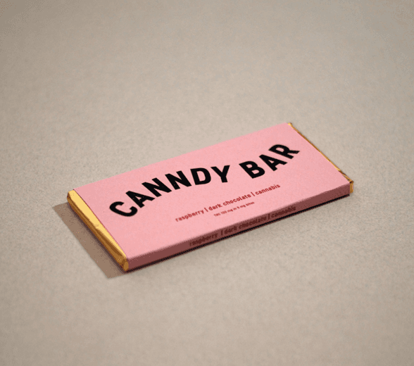 Side view of candy bar packaging