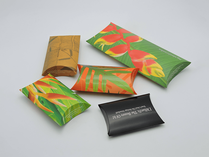 A gift inside a pillow box with a handle